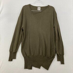 Planet One size Green Olive  Pima Cotton Light Knit Tunic Sweater Raw Hem Artsy